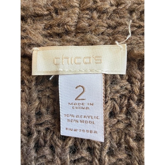 Chico's Cardigan Womens Size 2 Taupe Short Sleeved Chunky Knit  Cozy Soft Warm - Picture 4 of 9